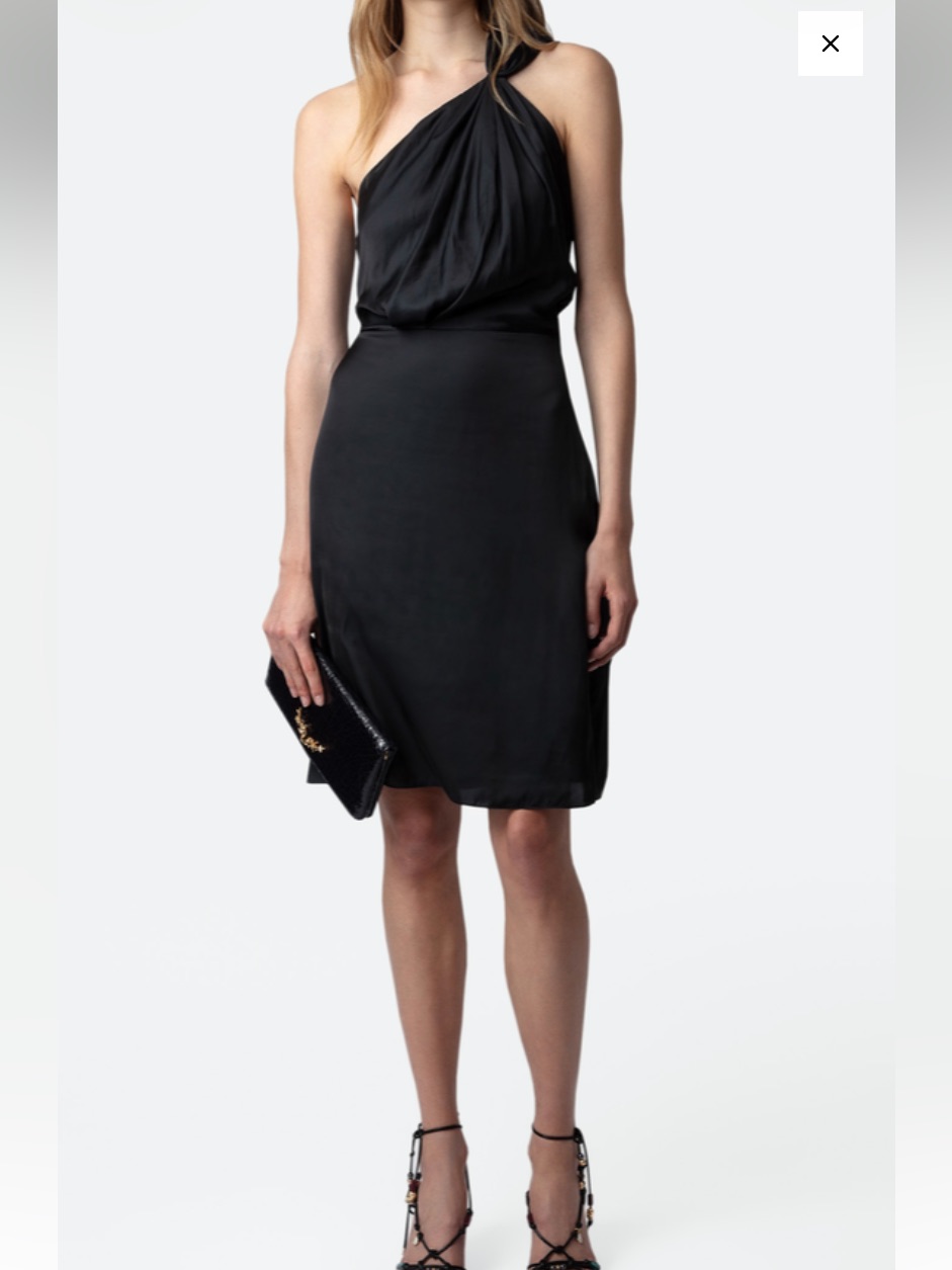 Zadig & Voltaire Black Satin Dress Medium One-Shoulder Designer Nwt Retail $628